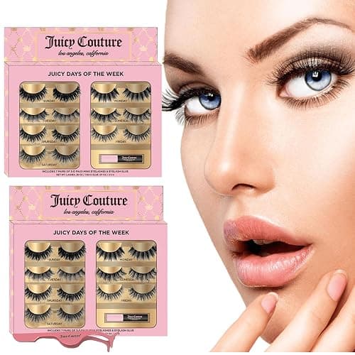 Juicy Couture 3D Faux Mink False Eyelashes - 14 Pairs with Applicator & Eyelash Glue, Wispy Natural Look, New Silky, Dramatic, Charming, Sassy & Extra Styles, Easy to Apply, Cruelty-Free & Reusable thumbnail 9