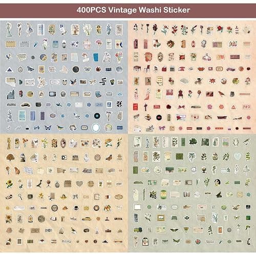 Maxleaf Vintage Washi Sticker Set, 400PCS Floral Retro Nostalgic Ephemera Stickers for Scrapbooking Journaling DIY Crafts Planner Diary Album Handmade Work Journal Envelope Gift Wrapping thumbnail 3