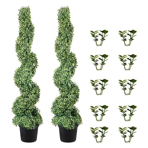 VEVOR Artificial Boxwood Spiral Topiary Trees, 4ft Tall (2 Pieces) Faux Plant Outdoor, All-Year Green Fake Plant with Replaceable Leaves for Decorative/Indoor/Porch/Garden thumbnail 9