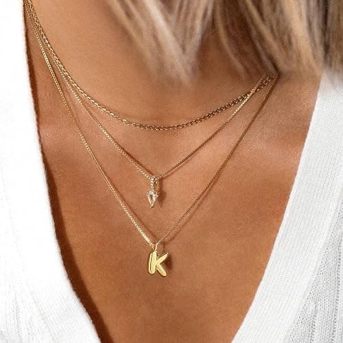 Thaivor Bubble Gold Silver Letter Necklace Initial Necklaces for Women Trendy 14K Dainty Charm Pendant Name Necklace Personalized Jewelry Gift for Women Teen thumbnail 7