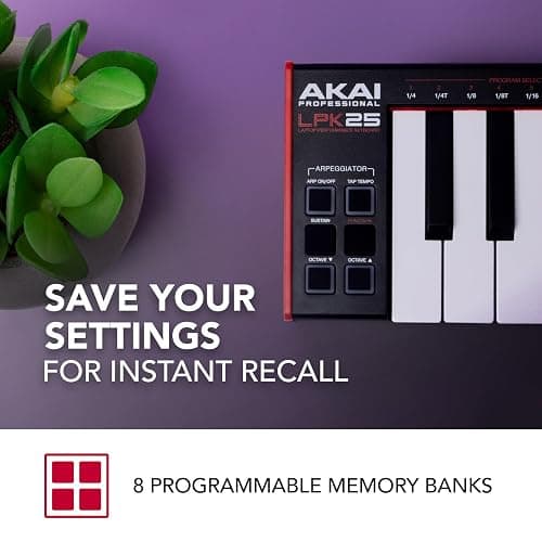 Akai Professional LPK25 - USB MIDI Keyboard Controller with 25 Responsive Synth Keys for Mac and PC, Arpeggiator and Music Production Software,black thumbnail 4