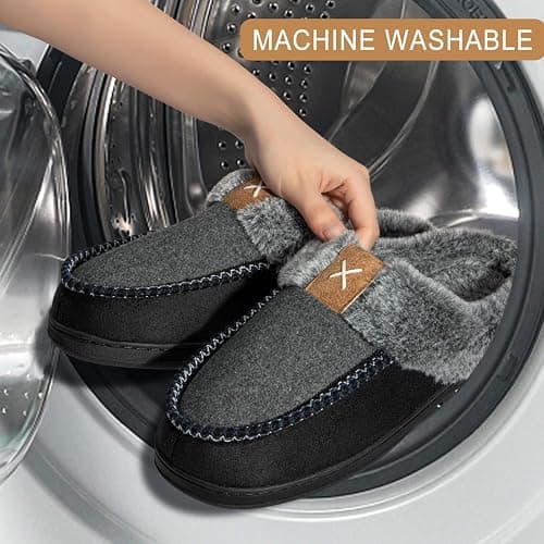 Homitem Mens Slippers Moccasins Memory Foam Fuzzy Slippers for Men Wool-Like Plush Fleece Lined House Shoes Indoor Outdoor Anti-Skid Rubber Sole Home Bedroom thumbnail 6
