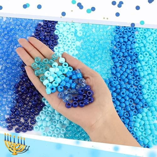 UPINS Blue Pony Beads, 1200Pcs Glitter Blue Pony Beads Bulk for Crafts Hair Hanukkah Friendship Winter Holiday Party Decoration Supplies thumbnail 4