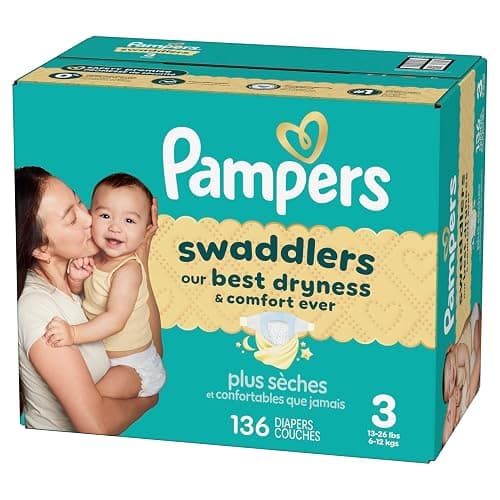 Pampers Swaddlers Diapers, Size 3 (13-26 lbs), 136 Count, Fragrance Free, Hypoallergenic, Absorbent, Pediatrician Recommended, Skin Safe thumbnail 16