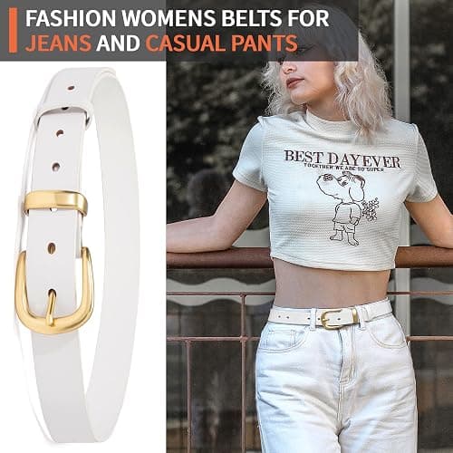 wolksprong Womens Belts for Jeans 1.1" Width Ladies Belts for Dresses Full Grain Leather Gold Buckle Belt Gift Box thumbnail 2