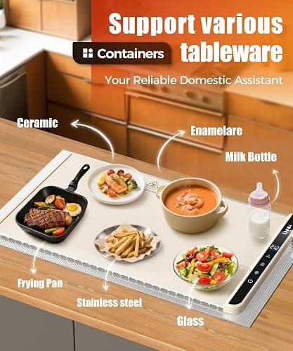 Food Warming Mat with Heat-Resistant Pad, 26X15 Inch, 6-Level Temp 6-Hour Timer, Child Lock Safety,Food Warmer Chafing Dishes for Buffet. thumbnail 4