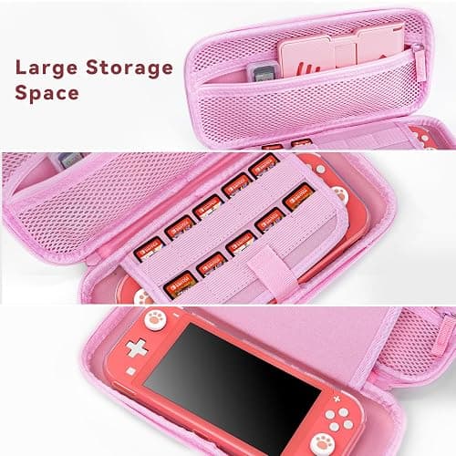 FIWWAT Switch Lite Case Carrying Case- 19 in 1 for Nintendo Switch Accessories Bundle with Switch Thumb Grips, Clear Protective, Screen Protector Cover, Cute Pendant, Stand, Stylus, for Girls, Pink thumbnail 4
