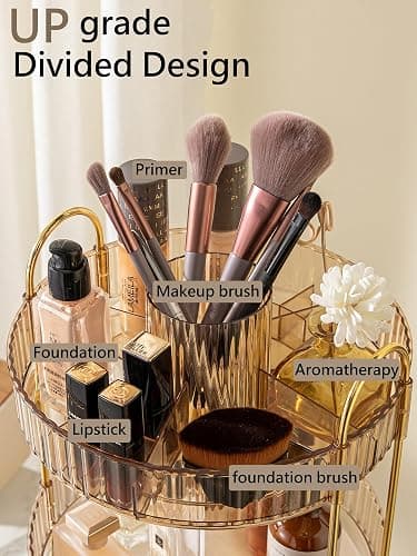Asayuee 360 Rotating Makeup Organizer,2 Tier Large Capacity Make Up Organizers and Storage,Skincare Perfume Vanity Organizers,Bathroom Cosmetics Storage Organizer Countertop(Gold) thumbnail 3