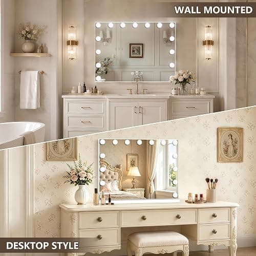 Ratsamee Hollywood Vanity Mirror with Lights, 23" x 18", 15 Dimmable Bulbs, 3 Color Lights, Make Up Lighted Mirror, USB Charging Port, Gifts for Women Wife Teengirls White thumbnail 4