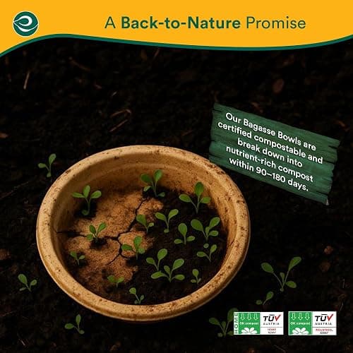 ECO SOUL Disposable Paper Bowls 24 oz, 100 Pack – Biodegradable Compostable Sugarcane Bagasse Bowls, Heavy Duty & Microwave Safe, Large Bowls for Serving Ramen, Curry, Rice, Salad – Natural Brown thumbnail 4