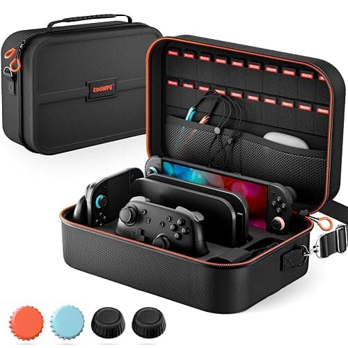 COOWPS Switch 2 Case for Nintendo Switch 2(2025), with 4Pcs Thumb Grips, 20 Game Card Slots, Hard Shell Full Protection All In One Carrying Case for Switch 2 Accessories Pro Controller, Black - Image 1