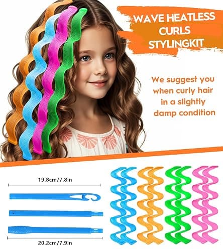 42 Pieces Heatless Waves Hair Curler, No Heat Damage Wavy Hair Curlers with 2 Sets of Styling Hooks, Heatless Curls for Women Girls Long Medium Short Hair (4 Colors,45cm/ 17.7") thumbnail 5