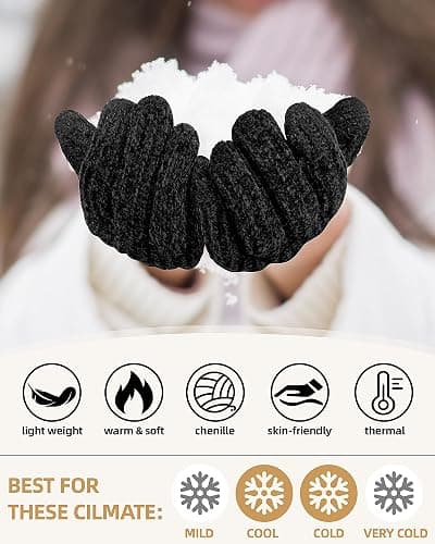 UCQKLI Winter Gloves for Women Chenille, Womens Gloves Cold Weather Fleece Lined, Stocking Stuffers for Women Christmas Gifts thumbnail 3