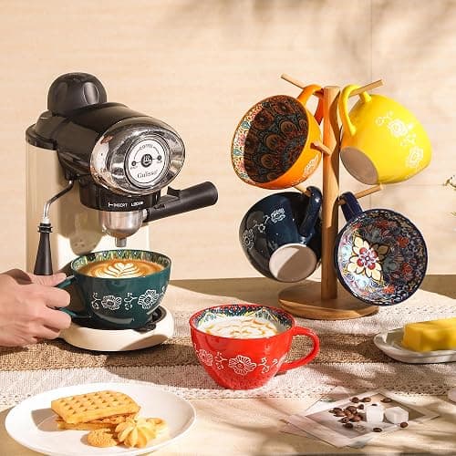 TAUFIKT Coffee Mug Set of 6, 15 oz Boho Coffee Mug Ceramic with Handle, Porcelain Tea Cups Set, 6 Pcs Coffee Cups for Cappuccino and Latte, Microwave & Dishwasher Safe, Ideal Gift for Family/Friend thumbnail 7
