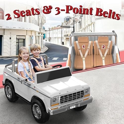 ANPABO Licensed Ford F-150 24V 2 Seater Ride on Car for Kids, White | Retro all-terrain 24v ride on toys for ages 3-8 w/parent remote, 4x100w motors, 3 speeds, large storage trunk & music player thumbnail 4