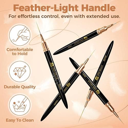 UNA GELLA Metallic Nail Art Brushes, Liner Pens Set 5Pcs Black Color For Nail Art Gel Polish - Thin Detail Nail Art Design Painting Brush Set For Nails Gel Fine Drawing Nail Tools Sizes 7/9/11/15/25mm thumbnail 6