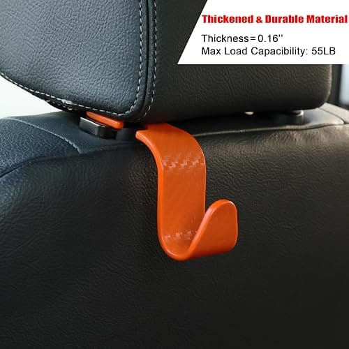 Amooca Car Seat Headrest Hook 4 Pack Hanger Universal Vehicle Car Storage Organizer for Handbag Purse Coat S Type Checkered Orange thumbnail 6