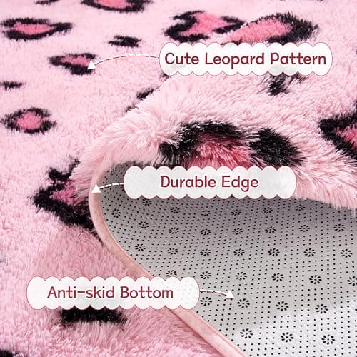 BENRON Pink Leopard Rugs, Soft Bedroom Living Room Decor 4x6, Cheetah Print | Non Shedding Fluffy Area Rug for Dorm Apartment Kids Room Decor Washable thumbnail 6