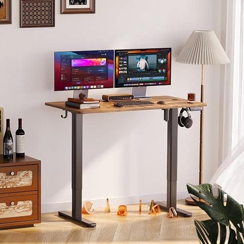 Claiks Electric Standing Desk, Adjustable Height Stand up Desk, 24x48 Inches Sit Stand Home Office Desk with Splice Board, Black Frame/Rustic Brown Top thumbnail 2