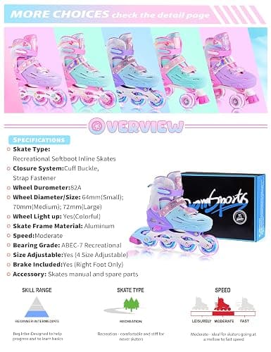 2PM SPORTS Inline Skates for Kids Boys Girls Ages 5-8 8-12 3-5 4-8 6-12 with Light Up Wheels, Adjustable Children's Roller Skates Blades for Toddler Beginner Youth Indoor Outdoor thumbnail 8