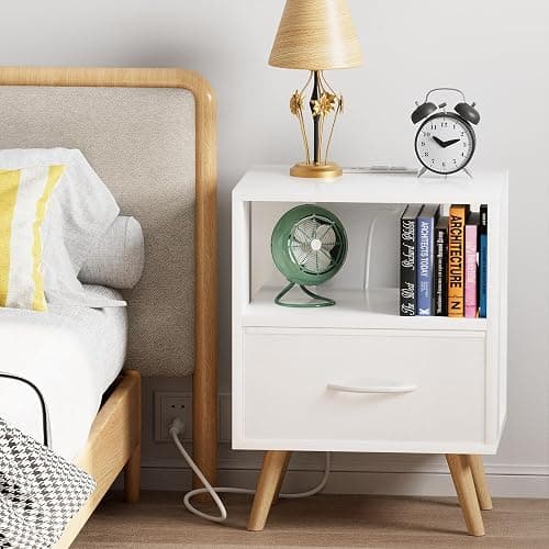 Aenuert Night Stand with Charging Station, White Kids Nightstand with Drawer, 3-Tier Nursery Bedside Table with USB Ports and Outlets, End Table for Small Space, Living Room, Bedroom thumbnail 9