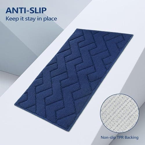 hicorfe Kitchen Rugs and Mats Sets,2 Pieces Super Absorbent Polypropylene Non-Slip Rug,Soft Comfort Floor Mat,Washable for Kitchen,Hallway,Office,Sink,Laundry(20" x 32"+20" x 48",Navy Blue) thumbnail 3