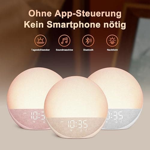 Hiromeco Tageslichtwecker Lichtwecker Sonnenaufgang Bluetooth: Natürliches Wake Up Light - 25 White Noise mit Timer - RGB Nachtlicht für Erwachsene Kinder Schlafzimmer thumbnail 8