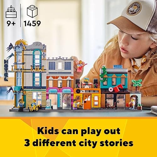 LEGO Creator 3 in 1 Main Street Building Toy Set, Features a Toy City, Art Deco Building, Market Street, Hotel, Café, Music Store and 6 Minifigures, Endless Play Possibilities for Kids, 31141 thumbnail 3