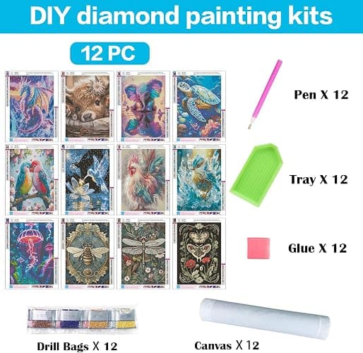 Meothan Multipack Diamond Art Kits for Adults, 12 Pack Animals Diamond Painting Kits for Adults, 5D DIY Round Dimond Gem Art Packs of 12, Home Decor Gift 12x16inch thumbnail 5