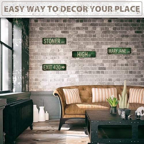 Booda Brand Stoner Avenue Street Sign 4 Signs of Exit 420 /High St/Mary Jane Lane/Stoner Ave for Room Decor, Duplex Printed Trippy Room Decor for Stoner, Vintage Rustic Retro Garage Decor Sign thumbnail 6