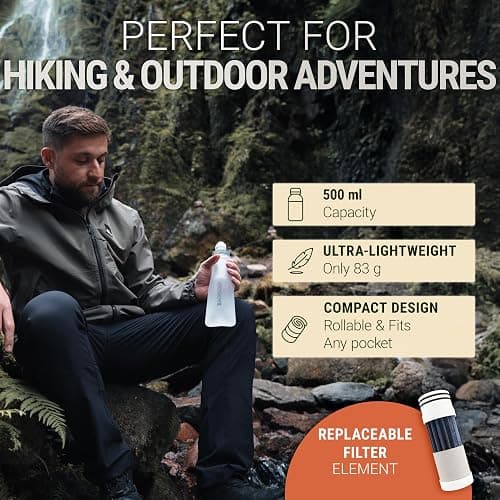 Water Filter Camping – Bachgold Foldable Squeeze Portable Water Filter for Hiking, Backpacking & Emergency Use | Ultralight Outdoor Filtration Bottle, Swiss Design thumbnail 4