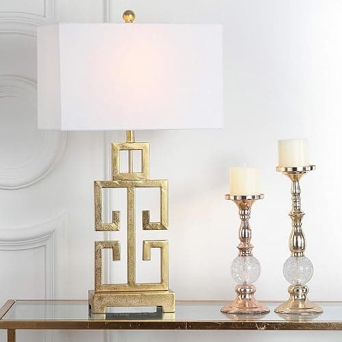 SAFAVIEH Lighting Collection – Greek Key Table Lamp Set of 2 – Antique Gold Metal Base with White Fabric Shade, LED Bulbs Included, 29-Inch Bedroom Living Room Desk Lamps (LIT4305A-SET2) thumbnail 2
