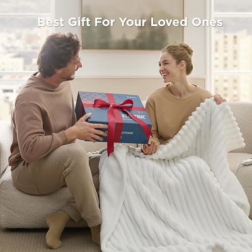 Bedsure Electric Blanket Queen Size - Thick Striped Flannel Electric Blanket with Dual Control, Heating with 10 Heat Settings & 10 Time Settings, 8 hrs Timer Auto Shut Off (84x90 inches, White) thumbnail 7