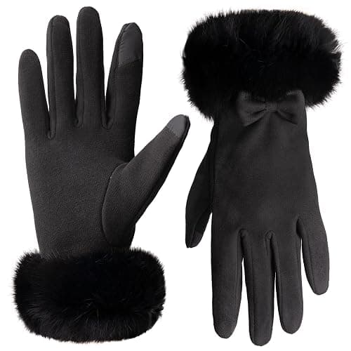 Vagasi Women Touch Screen Gloves, Fleece Lined Winter Gloves for Ladies, Thermal Suede Gloves Fur Cuff for Girls Gifts - Image 1