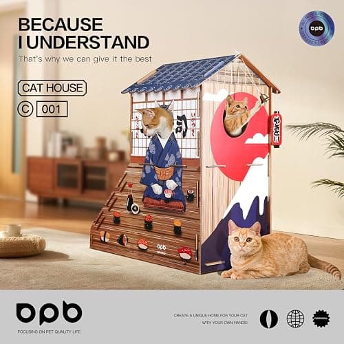 opbodqo Cardboard Cat House for Indoor Cats,Cat Bed with Cat Toys,Cat Tunnel with Cat Scratching Posts,Large Cat Houses & Condos,Suitable for Kitty of All Weights(29.5inx28.5inx18in) thumbnail 8