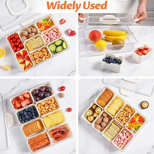 Snackle Box Container Dishwasher Safe Divided Serving Tray with Lid Handle | Charcuterie Board for Portable Snack Platters, Clear Organizer for Fruits Snacks, Perfect for Road Travel thumbnail 6