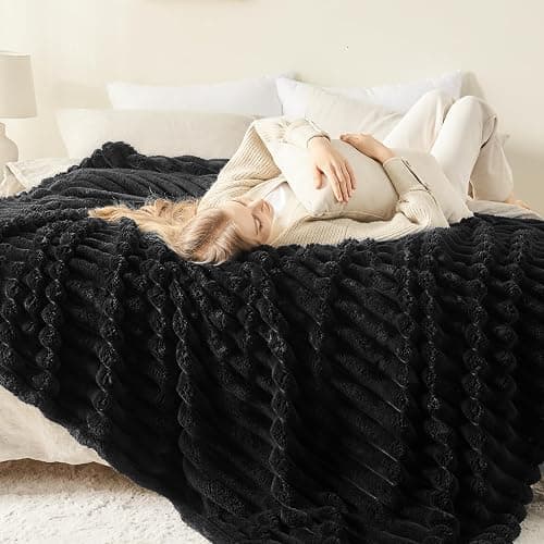 NEWCOSPLAY Fleece Ribbed Cozy Throw Blanket for Couch, Black, 50"x60" | Premium Silky Flannel Blanket, Soft Lightweight Fluffy Throw Blanket for Bed Sofa Decor, Gift for All Season Use thumbnail 5