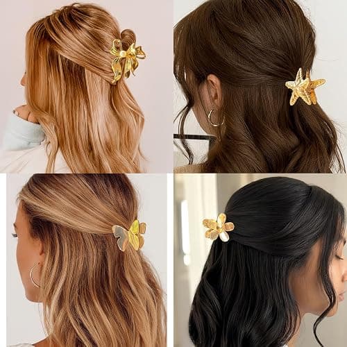 7Pcs Small Gold Hair Claw Clips for Women Metal Seashell Hair Clip for Thick & Thin Hair Gold Starfish Hair Clips for Half Up Half Down Hairstyle Beach Hair Accessories thumbnail 6
