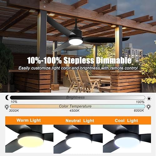 Depuley Outdoor Ceiling Fan with Light: 52 Inch Gazebo Fan Outdoor Hanging - Plug in Waterproof Fans with Lights for Patio - Dimmable Remote App Control Black thumbnail 5