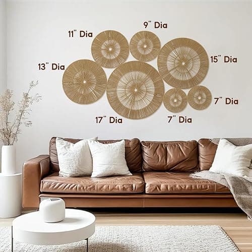Mokof 7 Pack Boho Wall Decor Round Baskets Set (Small 7" to Largest 17") - Handwoven Large Wall Hanging Art for Bedroom, Living Room, Home Office thumbnail 4