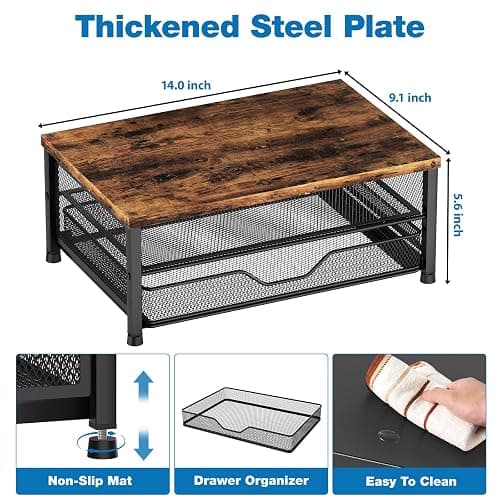 OPNICE Computer Monitor Stand Riser, Desk Organizers and Accessories with Drawer, Laptop Stand, Office Desk Accessories & Workspace Desktop Organizers Storage for Office Supplies(Brown) thumbnail 2