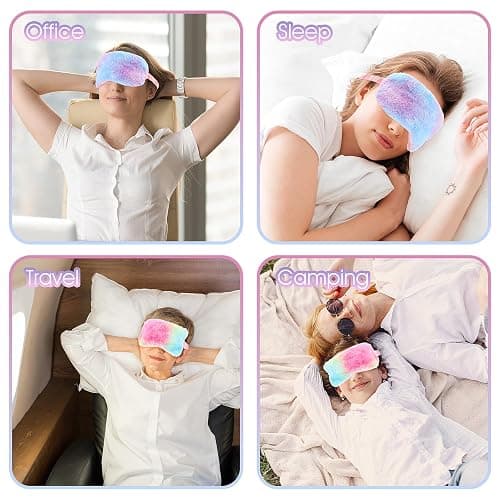 2 Pack Plush Sleeping Eye Mask Soft Plush Eye Mask Fuffy Eye Cover Comfortable Sleep Mask Blindfold Rainbow Faux Fur Eye Shade for Women, Men and Kids Travel Nap Sleeping thumbnail 6