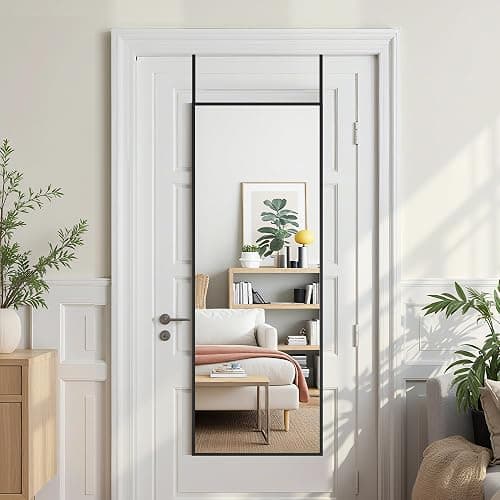 Antok 48"x14" Full Length Mirror Over The Door, Hanging Mirror, Rectangular Wall Mirror, Wall Mounted/Hanging/Leaning, Home Decor, Black thumbnail 2
