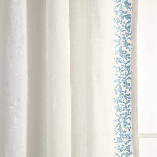 Lush Decor Modern Luxury Embroidered Border Window Curtain Panel Single 52" W x 84" L Off White & Blue - Bedroom Curtains White Curtains for Living Room thumbnail 4
