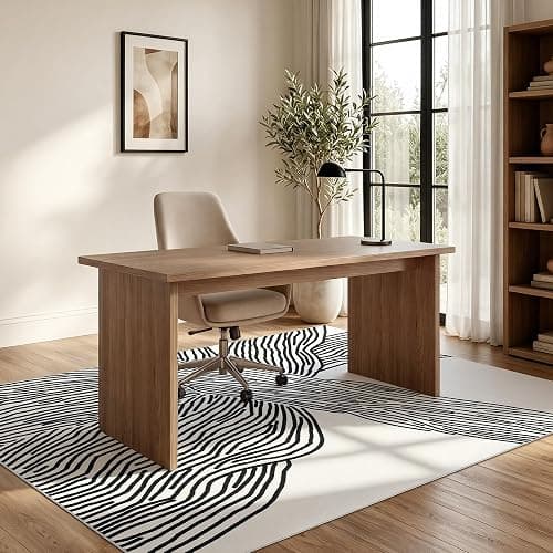 YIHOUSE 5×7Ft Area Rugs, Abstract Washable Rug, Modern Black and White Rug for Bedroom Living Room Dining Room Office Playroom Nursery, Nonslip Throw Non-Shedding Thin Contemporary Striped Rugs | Soft low-pile modern striped 5x7 rug with non-slip backing; machine washable for small living room, bedroom, nursery, office thumbnail 5