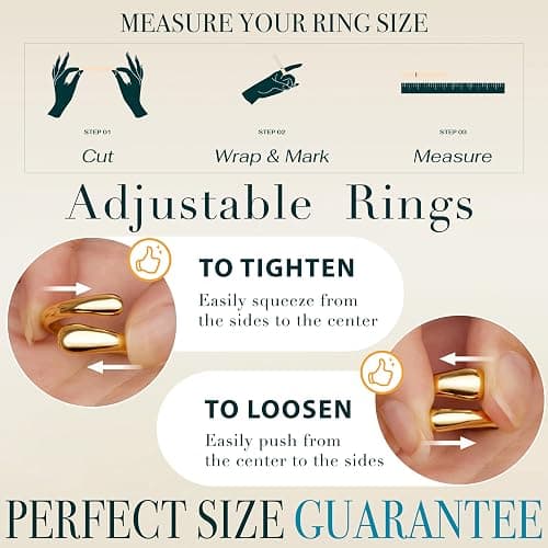 Poxtex Non Tarnish Gold Chunky Rings for Women, Gold Statement Dome Rings Stacking Silver, Adjustable Mens Eternity Wedding Band Mixed Metal Jewelry Size 3-13 thumbnail 7