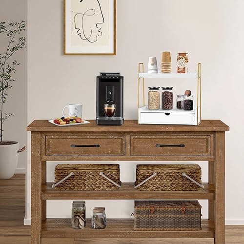 2-Tier Bathroom Organizer Countertop with Drawer, Wood Counter Organizer for Bathroom Decor, Sink Shelf for Vanity Storage, Makeup Tray for Perfume Skincare, Spice Rack Bedroom Kitchen Corner thumbnail 5