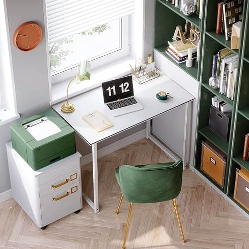 ODK 40 Inches Computer Desk for Home Office, Office Table for Small Spaces, Writing Desk with Headphone Hooks, White thumbnail 4