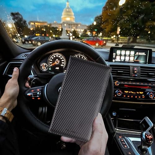 TOURSUIT Car Registration and Insurance Card Holder, Vehicle License Document Glove Box Compartment Organizer, Interior Car Accessories for Women Men Teens (Carbon Fiber Black) thumbnail 5