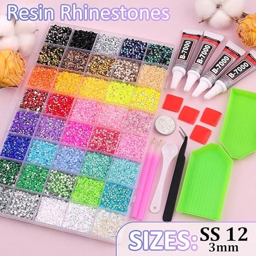 TINKRSTUFF Bedazzling Kit 50000Pcs 3mm Jelly Rhinestones - Diamond Art | 40 Colors Flatback Bedazzler Gems, 3Pcs B7000 Jewelry Glue, Bedazzle Tools for Books Nail Art, Birthday Gifts for Women thumbnail 2